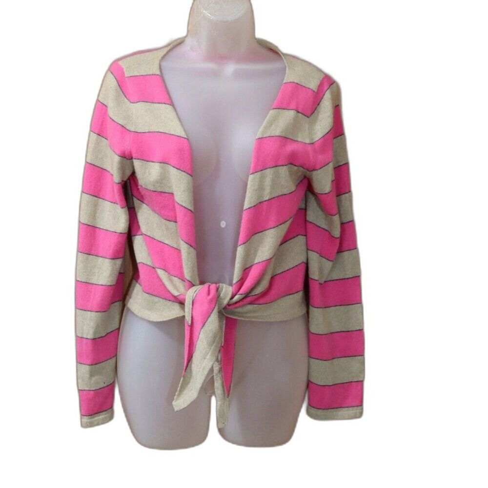 Brunello Cucinelli Cashmere Tie-Front Cardigan Pink Beige Stripe XL